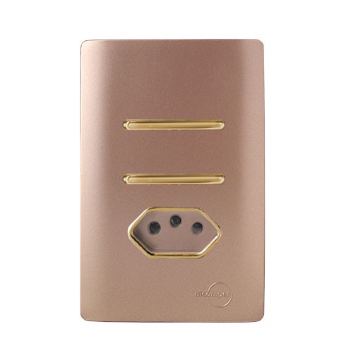 CJ INTERRUPTOR DUPLO 1 SIMPLES + 1 PARALELO + TOMADA 20A 4X2 - NOVARA OURO ROSE GOLD