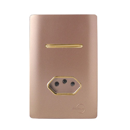 CJ INTERRUPTOR SIMPLES + TOMADA 10A 4X2 - NOVARA OURO ROSE GOLD