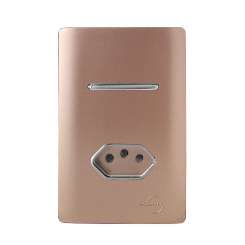CJ INTERRUPTOR SIMPLES + TOMADA 20A 4X2 - NOVARA OURO ROSE CROMADO