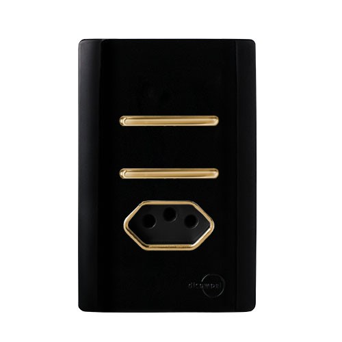 CJ INTERRUPTOR DUPLO (1 SIMPLES + 1 PARALELO) + TOMADA 20A 4X2 - NOVARA PRETO BRILHANTE GOLD