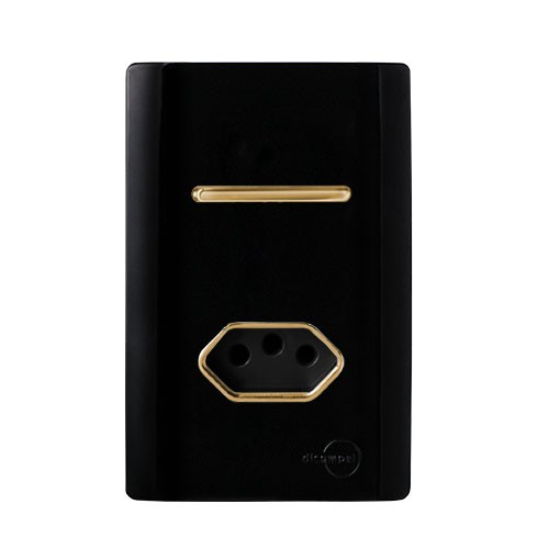 CJ INTERRUPTOR SIMPLES + TOMADA 20A 4X2 - NOVARA PRETO BRILHANTE GOLD