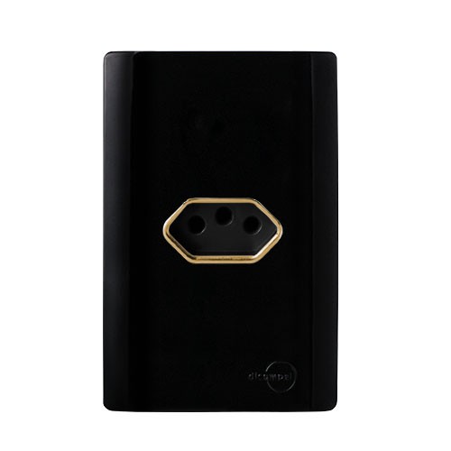 CJ TOMADA 20A HORIZONTAL 4X2 - NOVARA PRETO BRILHANTE GOLD