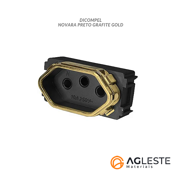 MODULO TOMADA 20A - DICOMPEL NOVARA PRETO BRILHANTE GOLD