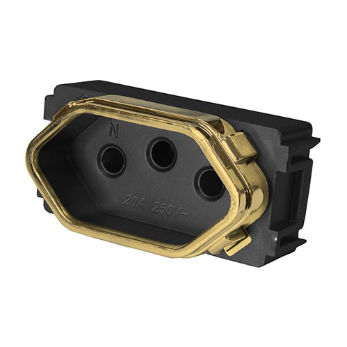MODULO TOMADA 10A - DICOMPEL NOVARA PRETO BRILHANTE GOLD