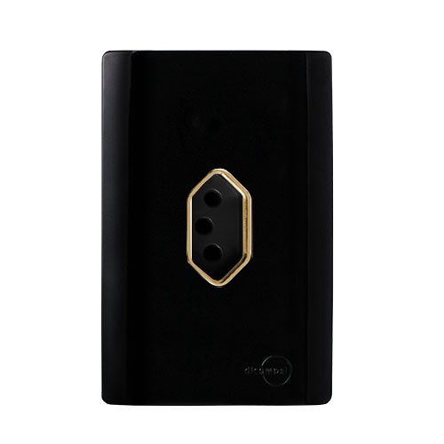 CJ TOMADA 20A VERTICAL 4X2 - NOVARA PRETO BRILHANTE GOLD