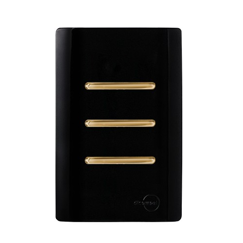 CJ INTERRUPTOR TRIPLO PARALELO 4X2 - NOVARA PRETO BRILHANTE GOLD