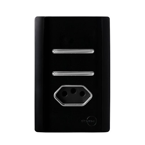 CJ INTERRUPTOR DUPLO PARALELO + TOMADA 10A 4X2 - NOVARA PRETO BRILHANTE CROMADO