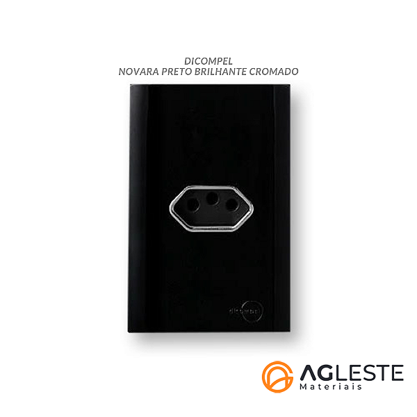 CJ TOMADA 20A HORIZONTAL 4X2 - NOVARA PRETO BRILHANTE CROMADO