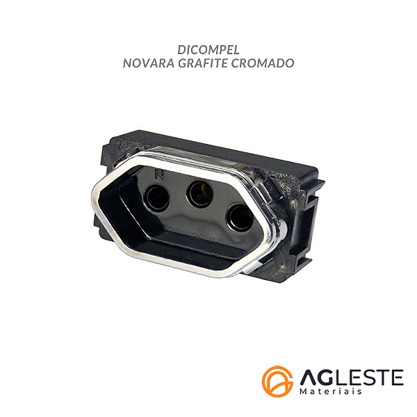 MODULO TOMADA 20A - DICOMPEL NOVARA PRETO BRILHANTE CROMADO