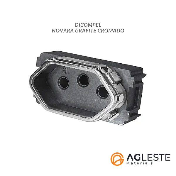 MODULO TOMADA 10A - DICOMPEL NOVARA PRETO BRILHANTE CROMADO