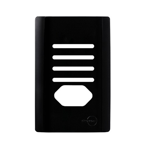 PLACA P/ 4 INTERRUPTORES+ TOMADA (ESPECIAL) 4X2 - NOVARA PRETO BRILHANTE
