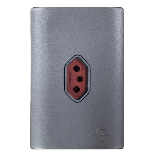 CJ TOMADA 20A VERTICAL COM SUPORTE VERMELHO 4X2 - DICOMPEL NOVARA PRETO GRAFITE TOTAL