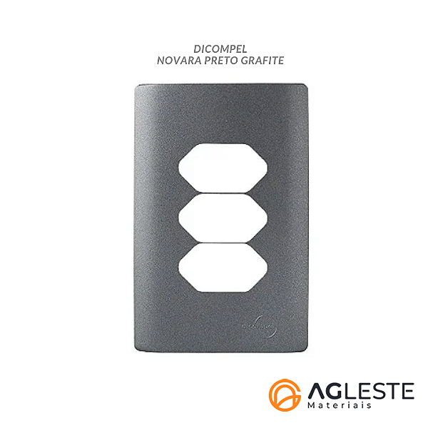 PLACA P/ 3 TOMADAS HORIZONTAL C/ SUPORTE 4X2 - NOVARA PRETO GRAFITE