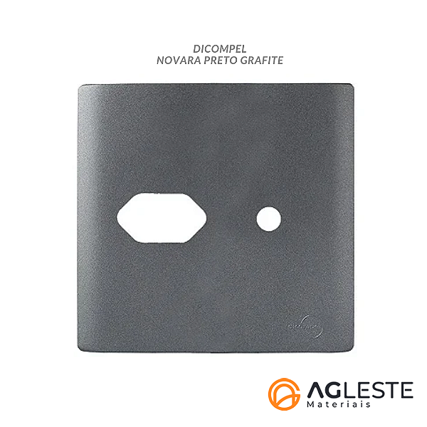 PLACA P/ 1 TOMADA + FURO C/ SUPORTE 4X4-NOVARA PRETO GRAFITE