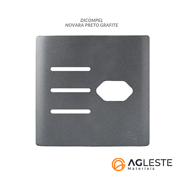 PLACA P/ 3 INTERRUPTORES + TOMADA C/ SUPORTE 4X4 - NOVARA PRETO GRAFITE