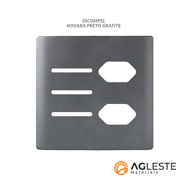 PLACA P/ 3 INTERRUPTORES + TOMADA DUPLA C/SUPORTE 4X4 - NOVARA PRETO GRAFITE