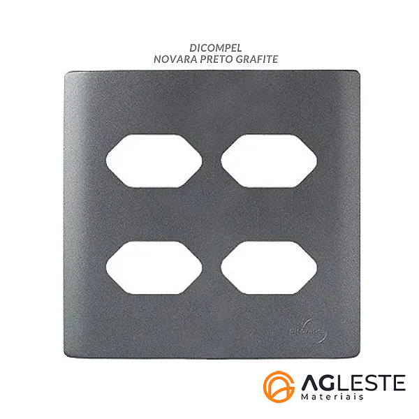 PLACA P/ 4 TOMADAS HORIZONTAL C/ SUPORTE 4X4 - NOVARA PRETO GRAFITE