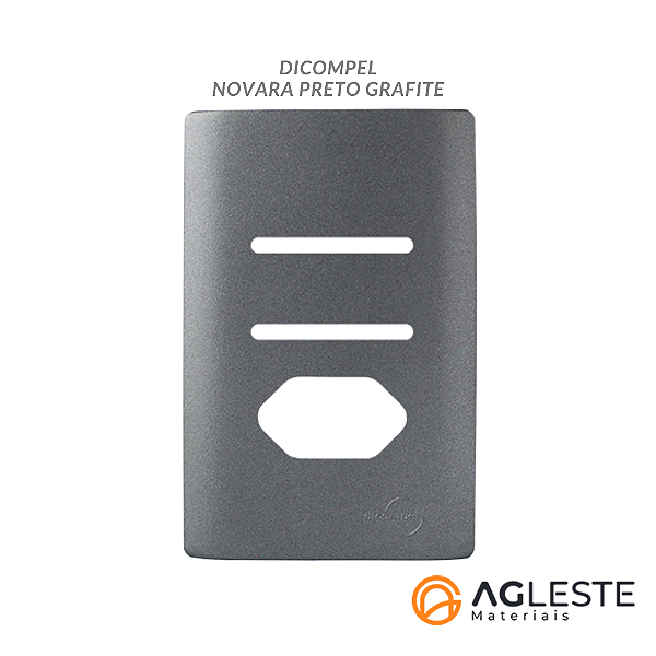 PLACA P/ 2 INTERRUPTORES + 1 TOMADA C/ SUPORTE 4X2 - NOVARA PRETO GRAFITE