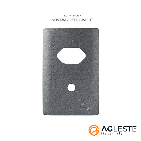 PLACA FURO + TOMADA C/ SUPORTE 4X2 - DICOMPEL NOVARA PRETO GRAFITE