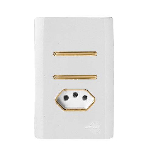 CJ INTERRUPTOR DUPLO PARALELO + TOMADA 10A 4X2 - NOVARA BRANCO GOLD