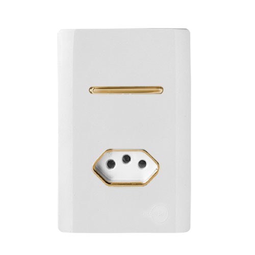 CJ INTERRUPTOR SIMPLES + TOMADA 10A 4X2 - NOVARA BRANCO GOLD