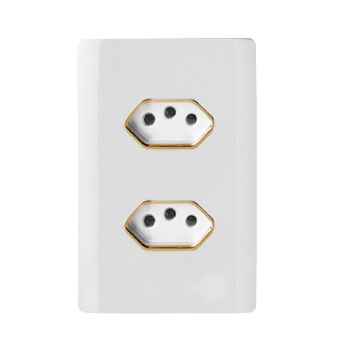 CJ TOMADA DUPLA 10A COM SUPORTE 4X2 - NOVARA BRANCO GOLD
