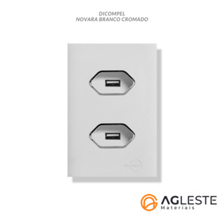 CJ DUPLO USB 2.0 COM SUPORTE 4X2 - DICOMPEL NOVARA BRANCO CROMADO - DNV1200/63BRCR
