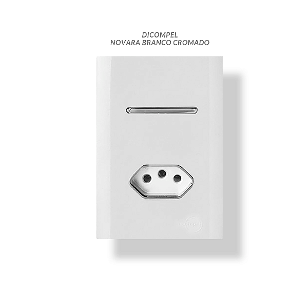 CJ INTERRUPTOR SIMPLES + TOMADA 10A  4X2 - NOVARA BRANCO CROMADO