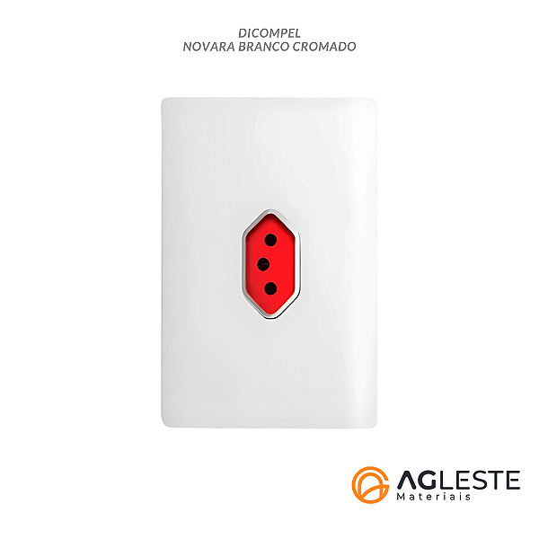 CJ TOMADA 20A VERTICAL VERMELHO COM SUPORTE  4X2 - DICOMPEL NOVARA BRANCO CROMADO - DNV1200/46VMCR