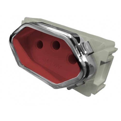 MODULO TOMADA 20A - DICOMPEL NOVARA VERMELHO CROMADO