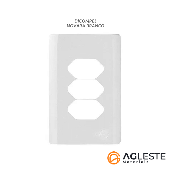 PLACA P/ 3 TOMADAS COM SUPORTE 4X2 - DICOMPEL NOVARA BRANCO