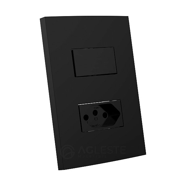 CJ INTERRUPTOR SIMPLES + TOMADA 10A 4X2-ENERBRAS DUBAI PRETO