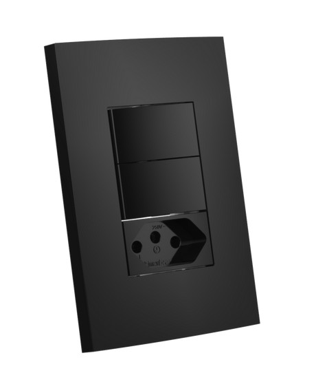 CJ INTERRUPTOR DUPLO SIMPLES + TOMADA 10A 4X2 - ENERBRAS DUBAI PRETO