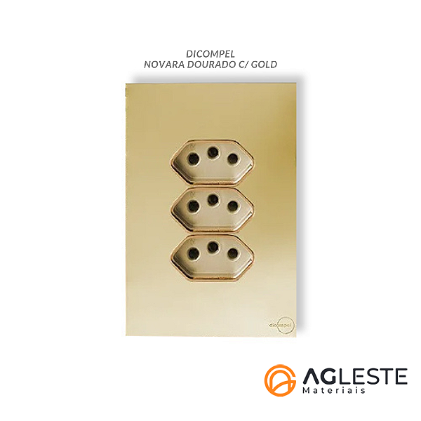 CJ TOMADA TRIPLA 10A COM SUPORTE 4X2 - NOVARA GLASS DOURADO GOLD