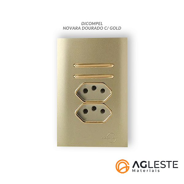 CJ INTERRUPTOR DUPLO ( 1 SIMPLES + 1 PARALELO ) + TOMADA DUPLA 10A 4X2 - NOVARA DOURADO GOLD