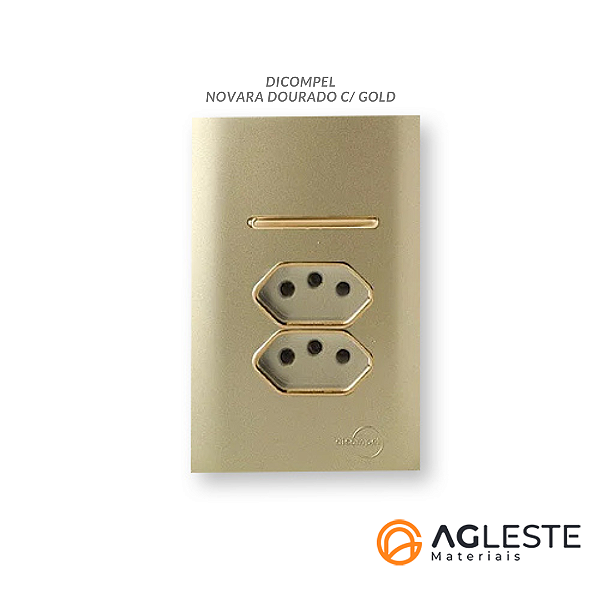 CJ INTERRUPTOR PARALELO + TOMADA DUPLA 10A 4X2- NOVARA DOURADO GOLD