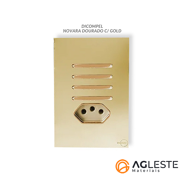 CJ INTERRUPTOR QUADRUPLO (2 SIMPLES + 2PARALELO )+ TOMADA 10A(ESPECIAL) 4X2 - NOVARA GLASS DOURADO GOLD