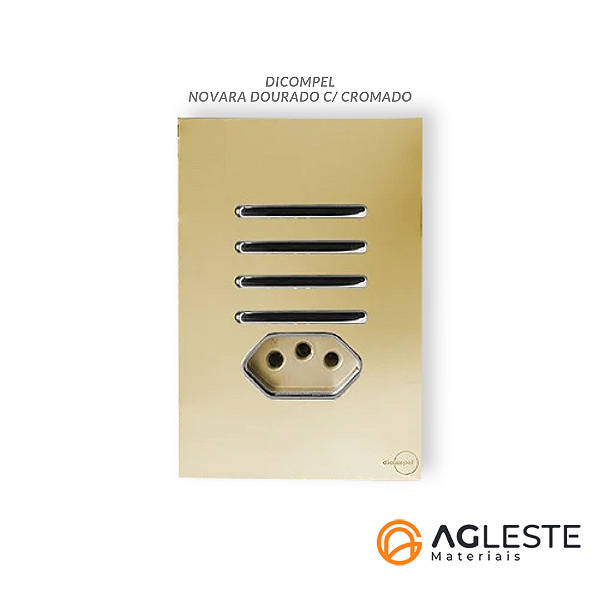 CJ INTERRUPTOR QUADRUPLO (2 SIMPLES + 2 PARALELO ) + TOMADA 10A(ESPECIAL) 4X2 - NOVARA GLASS DOURADO CROMADO