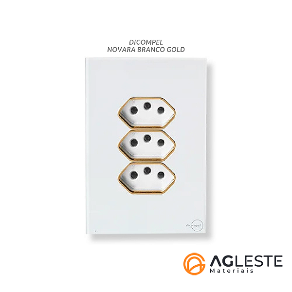 CJ TOMADA TRIPLA 20A COM SUPORTE 4X2 - DICOMPEL NOVARA GLASS BRANCO GOLD