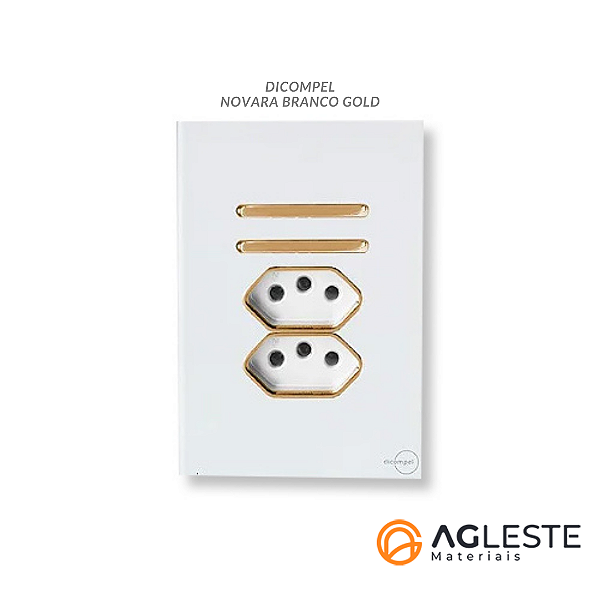 CJ INTERRUPTOR DUPLO SIMPLES + TOMADA DUPLA 10A (ESPECIAL) 4X2 - NOVARA GLASS BRANCO GOLD