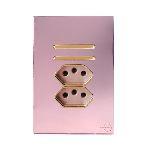 CJ INTERRUPTOR DUPLO SIMPLES + TOMADA DUPLA 10A 4X2 - NOVARA  GLASS OURO ROSE C/ GOLD