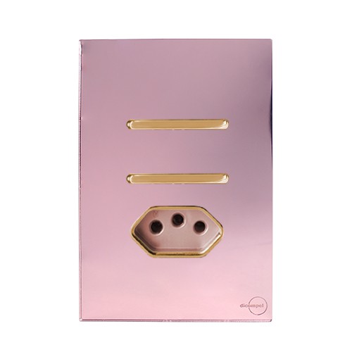 CJ INTERRUPTOR DUPLO SIMPLES + TOMADA 20A 4X2 - NOVARA GLASS OURO ROSE / GOLD