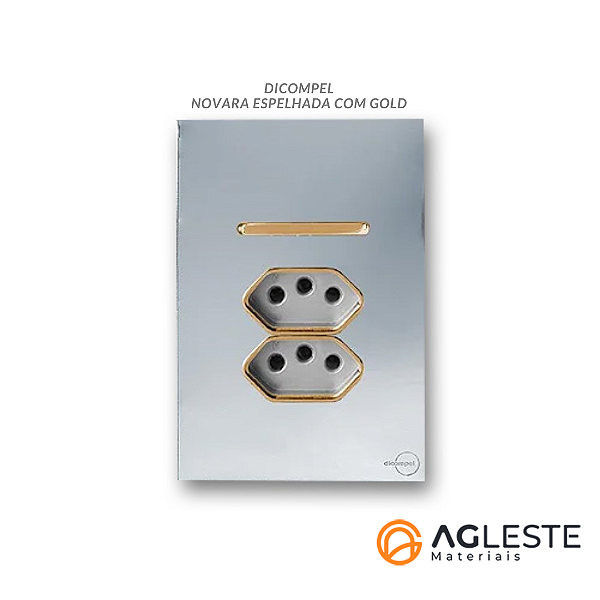 CJ INTERRUPTOR PARALELO + TOMADA DUPLA 10A 4X2 - NOVARA GLASS ESPELHADA GOLD