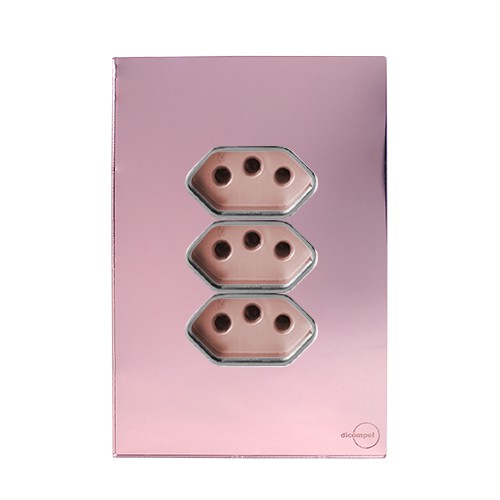CJ TOMADA TRIPLA 10A 4X2 - NOVARA GLASS OURO ROSE / CROMADO