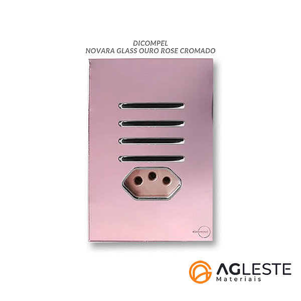 CJ INTERRUPTOR QUADRUPLO SIMPLES  + TOMADA 10A(ESPECIAL)4X2 - NOVARA GLASS OURO ROSE/CROMADO