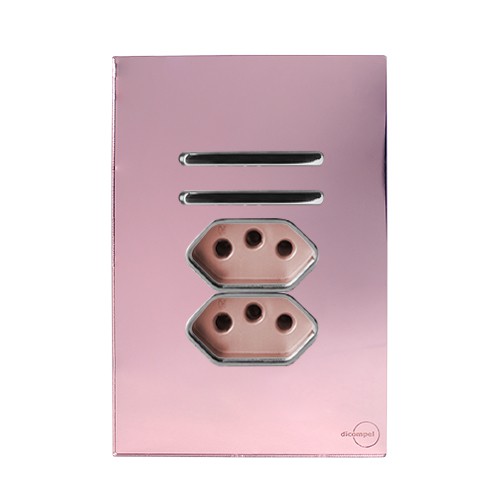 CJ INTERRUPTOR DUPLO (1 SIMPLES + 1  PARALELO) + TOMADA DUPLA 10A 4X2 - NOVARA GLASS OURO ROSE / CROMADO
