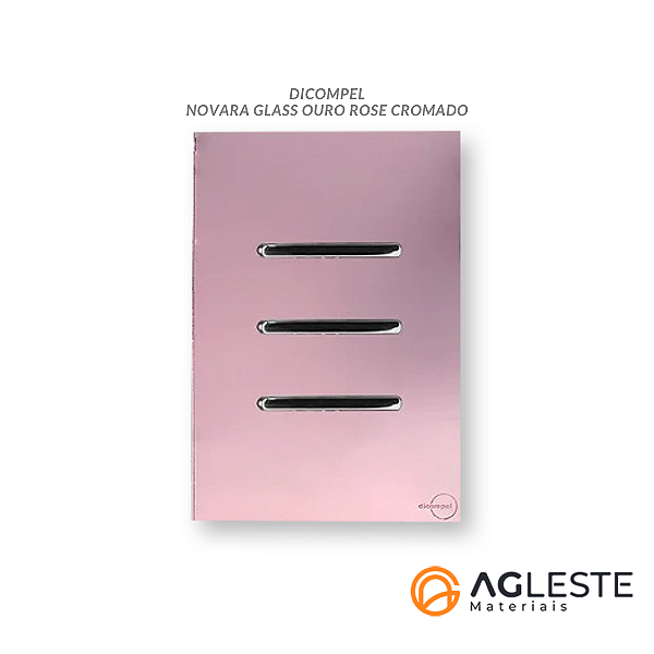 CJ INTERRUPTOR TRIPLO PARALELO 4X2 - NOVARA GLASS OURO ROSE COM CROMADO