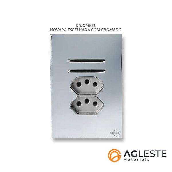 CJ INTERRUPTOR DUPLO SIMPLES + TOMADA DUPLA 10A (ESPECIAL) 4X2 - NOVARA GLASS ESPELHADA CROMADO