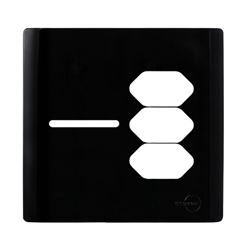 PLACA P/ 1 INTERRUPTOR + 3 TOMADAS  4X4 - NOVARA PRETO BRILHANTE