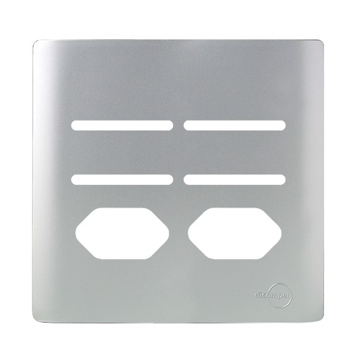PLACA P/ 4 INTERRUPTORES + 2 TOMADAS C/ SUPORTE 4X4 - DICOMPEL NOVARA PRATA
